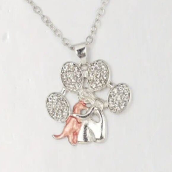 Fashion Silver Plated Dog Paw Pendant Necklace with Pet Lover Heart Design - Picture 6 of 8